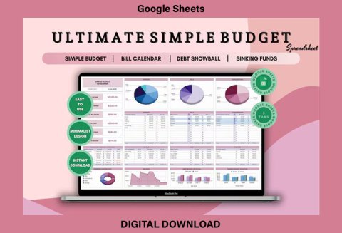 Ultimate Budget Planner Spreadsheet | Google Sheets Budget Template | Simple Money Tracker, Savings Challenge, Debt Snowball & Bills Calendar