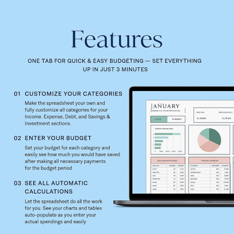 Personal Budget Spreadsheet for Google Sheets, Expense Tracker & Money Planner ES01