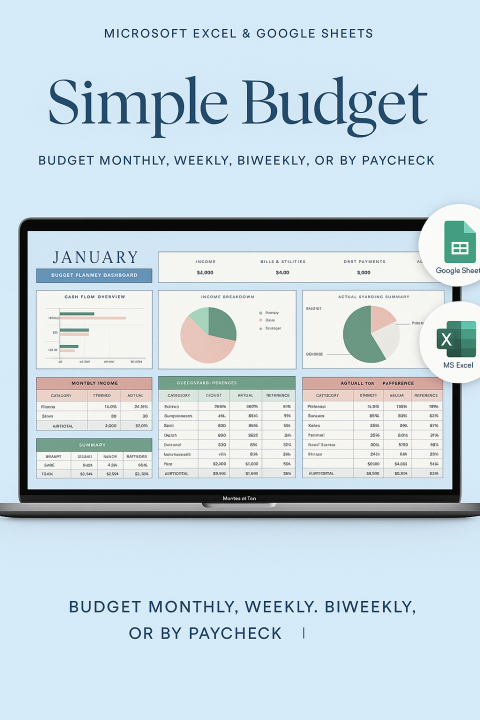 Personal Budget Spreadsheet for Google Sheets, Expense Tracker & Money Planner ES01