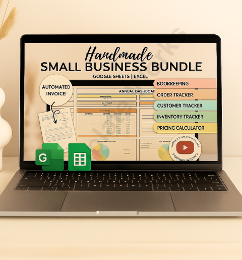 Handmade Small Business Bundle - Google Sheets & Excel Template for Bookkeeping, Orders, Customers, and Inventory