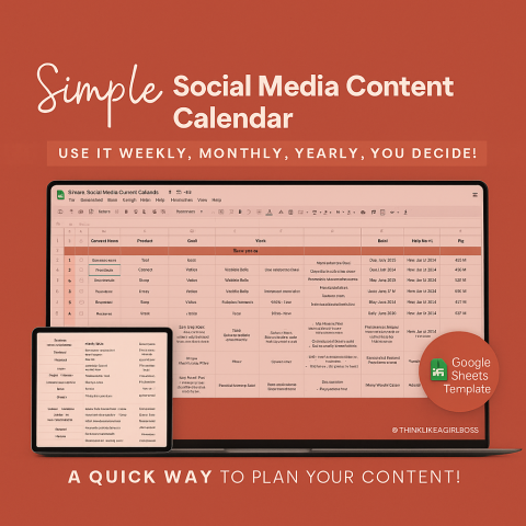Social Media Planner Template for Google Sheets | Easy Content Calendar ES02