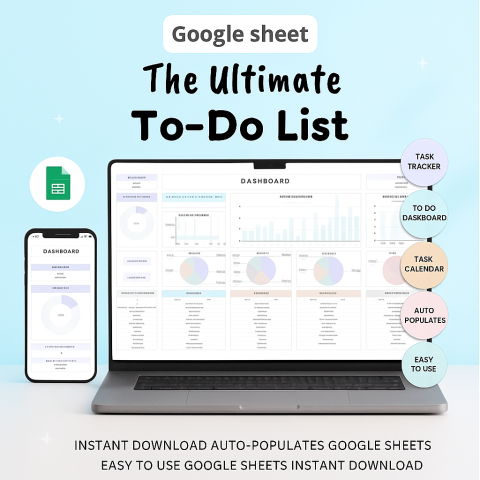 Ultimate To Do List Spreadsheet  Daily Weekly Monthly Task Planner & Digital Tracker