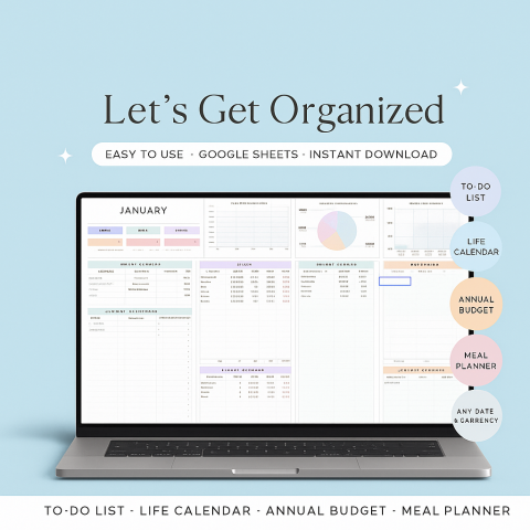 Ultimate 10-in-1 Life Planner Google Sheets | Budget, Calendar 2025, Habit Tracker & To-Do List ES06