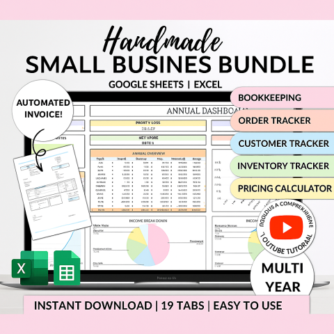 Handmade Small Business Finance Template | Bookkeeping, Order & Inventory Tracker Google Sheets