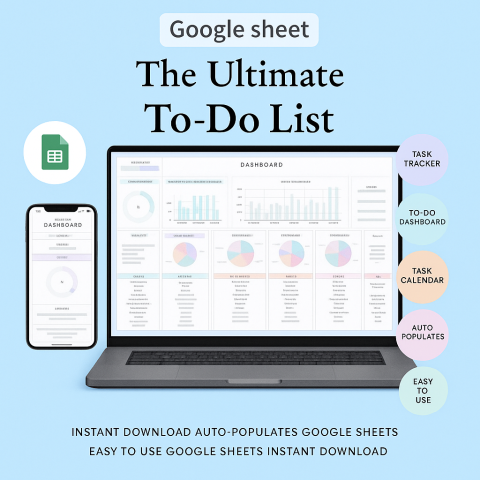 Ultimate To,Do List Spreadsheet | Daily, Weekly & Monthly Task Planner | Google Sheets Digital Tracker ES07
