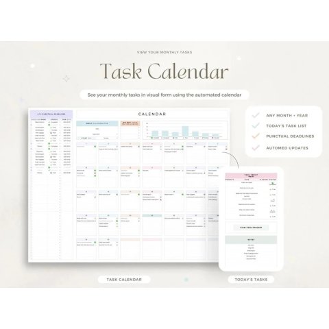 Digital Task Management Spreadsheet – Daily to Monthly Planner ES09