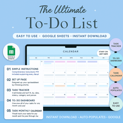 To Do List Planner Template | Daily Weekly Monthly Task Organizer Spreadsheet ES09