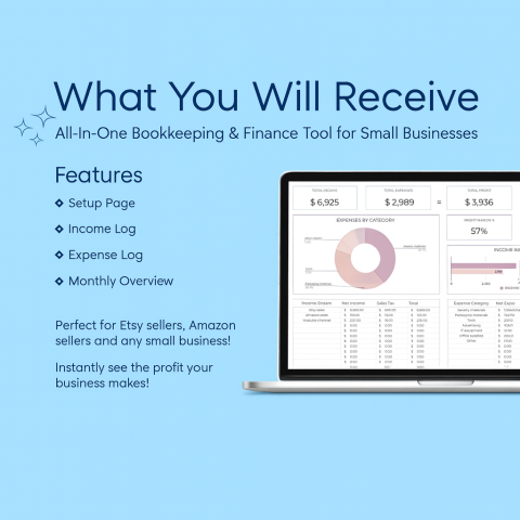 Business Bookkeeping Spreadsheet | Income & Expense Tracker | Profit & Loss Report | Small Business Accounting Template | Google Sheets ES11