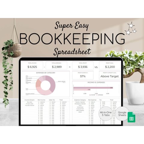 Business Financial Bookkeeping Spreadsheet | Income & Expense Tracker | Profit & Loss Report | Google Sheets Accounting Template