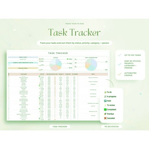 Task Tracker Template for Google Sheets – Productivity Dashboard ES09