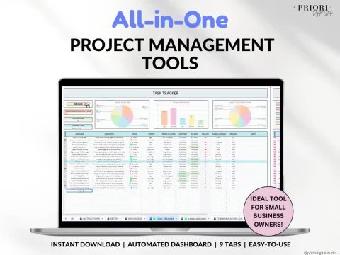 Project Planner Spreadsheet | Gantt Chart, Kanban Board & Task Tracking Template ES08