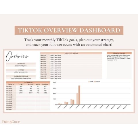 TikTok Content Planner Spreadsheet | Digital Social Media Calendar & Content Ideas Template ES10