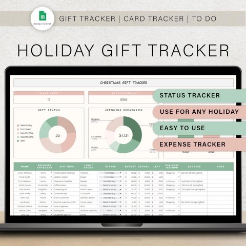 Christmas Gift Tracker & Budget Planner – Holiday Gift Planning Spreadsheet & Card Tracker Google Sheets Template ES13