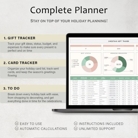 Christmas Gift Tracker & Budget Planner – Holiday Gift Planning Spreadsheet & Card Tracker Google Sheets Template ES13