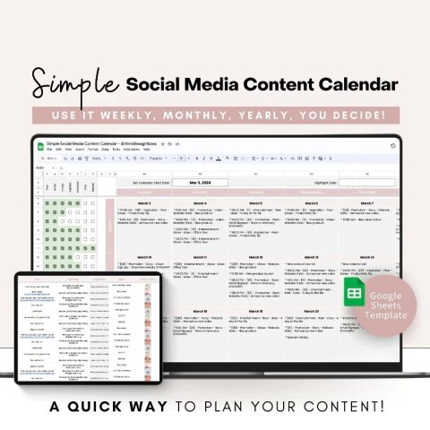 Social Media Content Planner Template | Daily & Weekly Content Calendar Kit for Creators ES02