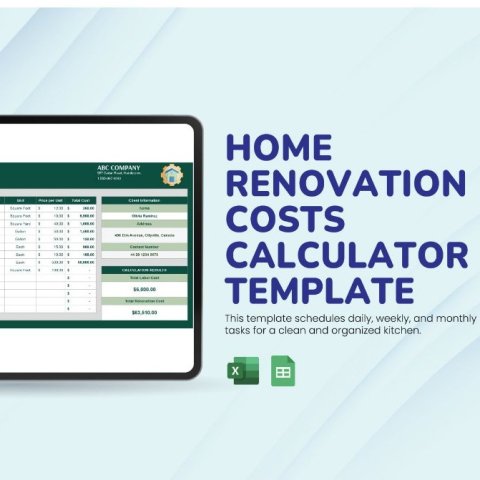 Home Renovation Cost Calculator Template | Excel & Google Sheets Renovation Budget Planner | Full Remodel Cost Estimator
