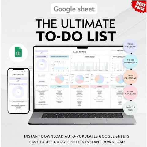 Ultimate To-Do List Spreadsheet | Daily Weekly Monthly Task Planner | Digital Productivity Tracker | Organize Tasks & Schedule