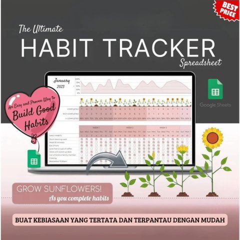 Habit Tracker Spreadsheet | Planner Google Sheets Daily Weekly Monthly Goal Tracker SB008